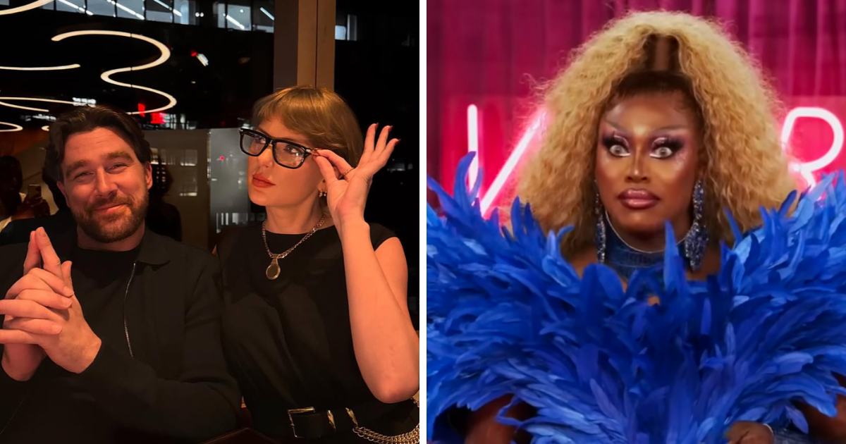 Travis Kelce and Taylor Swift/Sapphira on Drag Race