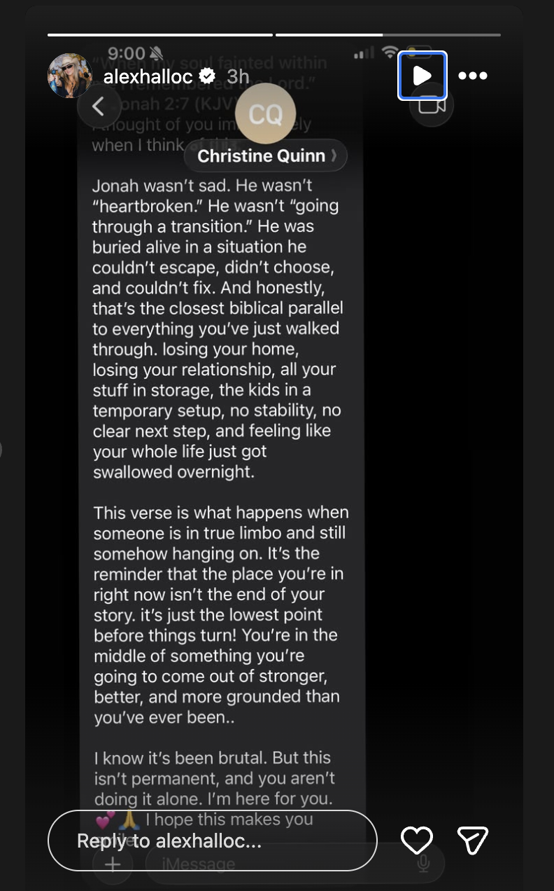 Christine Quinn's message to Alex Hall