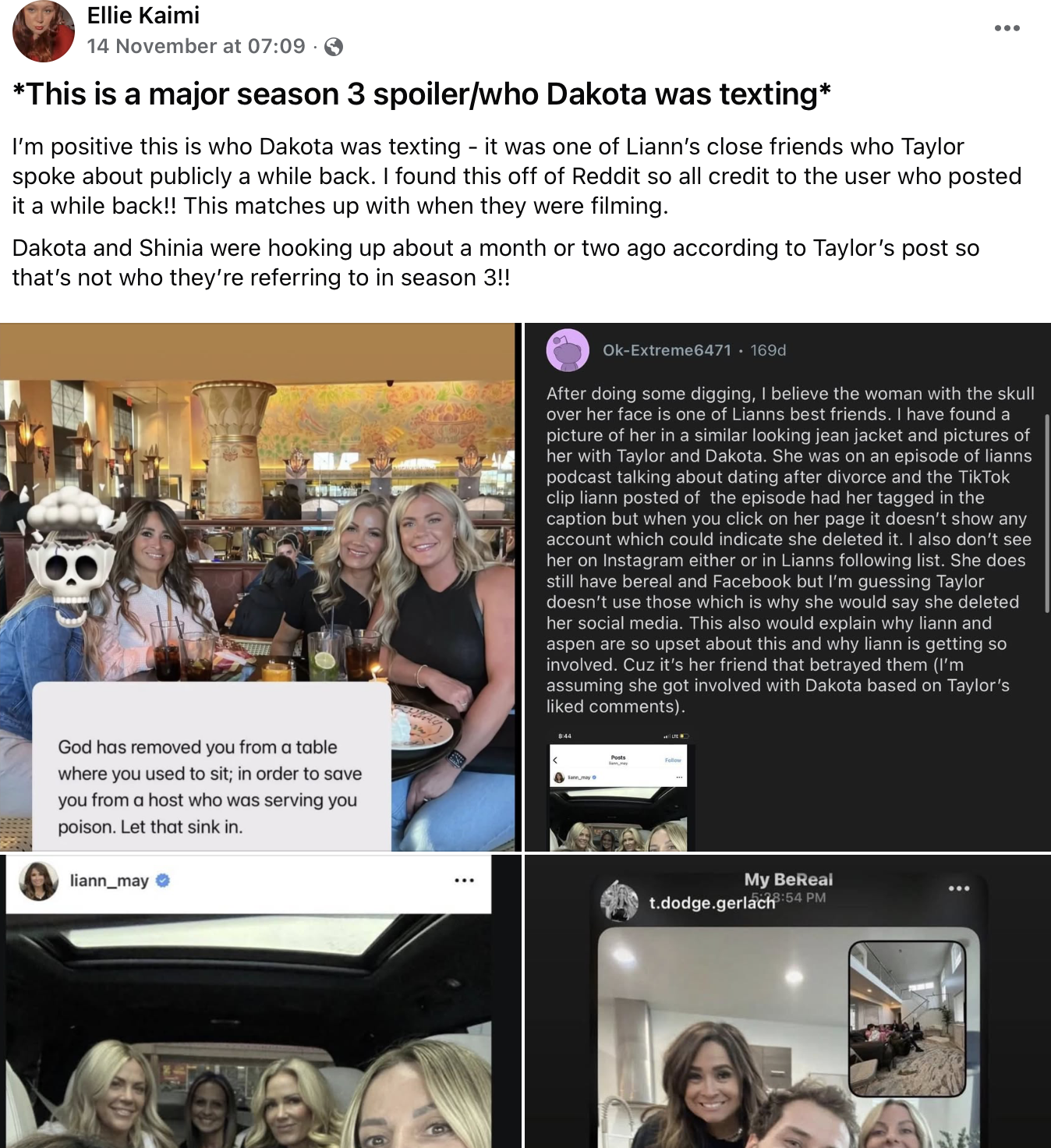 Screenshots including rumours on who Dakota was messaging