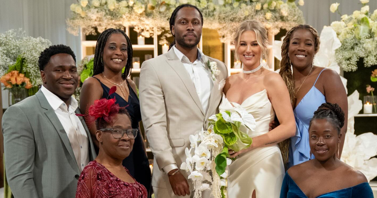 Christine and Vic with their families on Love Is Blind