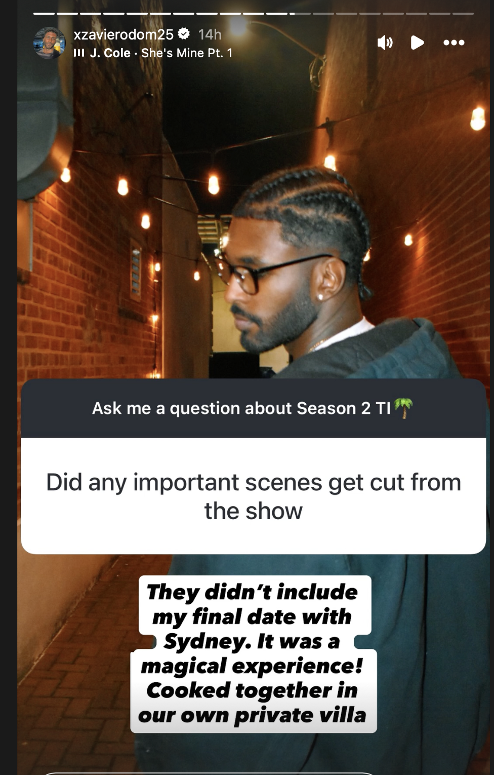 Xzavier's Instagram Story on Temptation Island